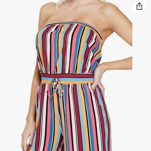 GUESS Women's rainbow stripes bohemian Strapless Jumpsuit wide leg womens XS - Picture 3 of 10